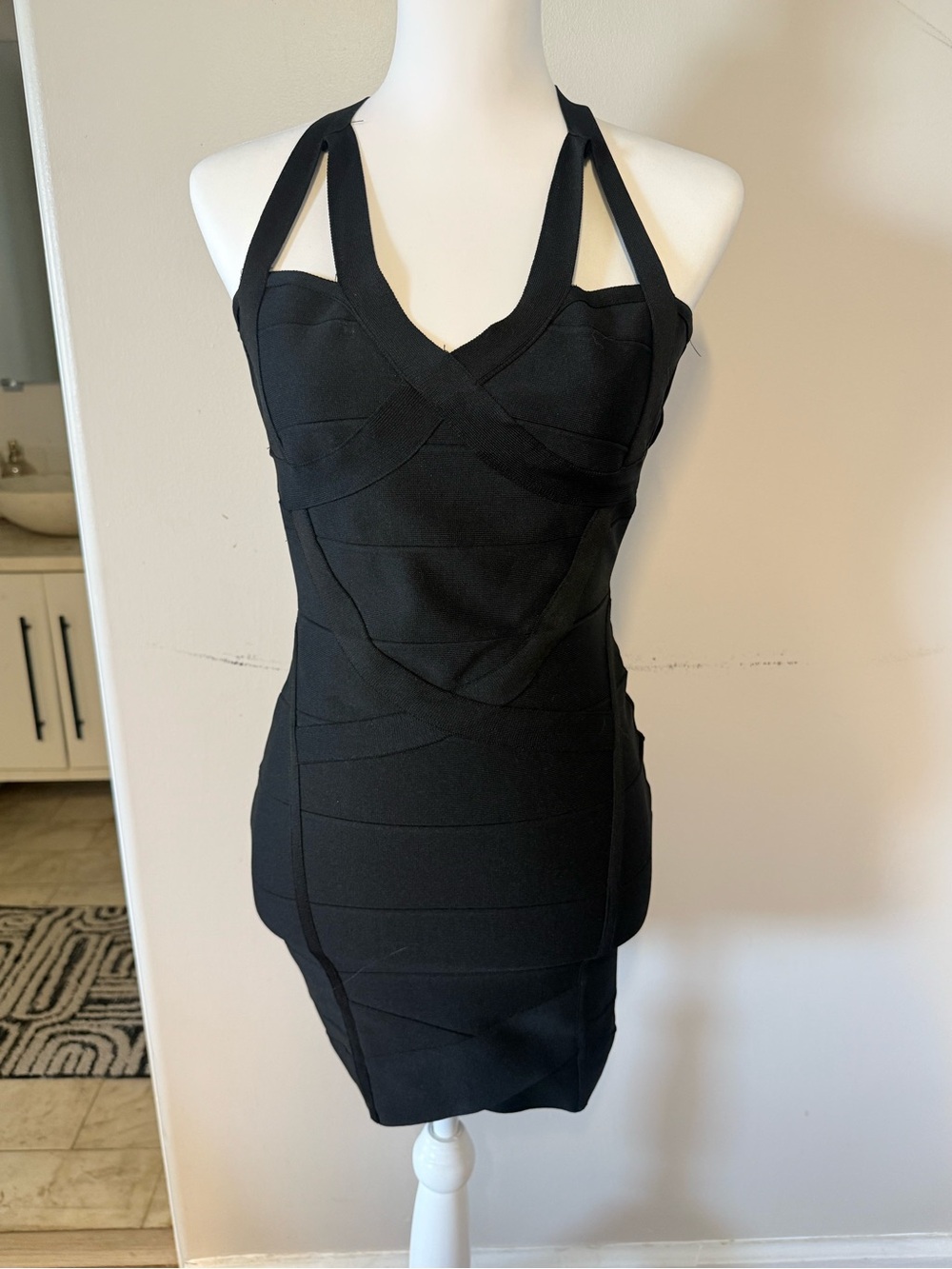 Stella Luce Black Halter Bandage Mini Dress